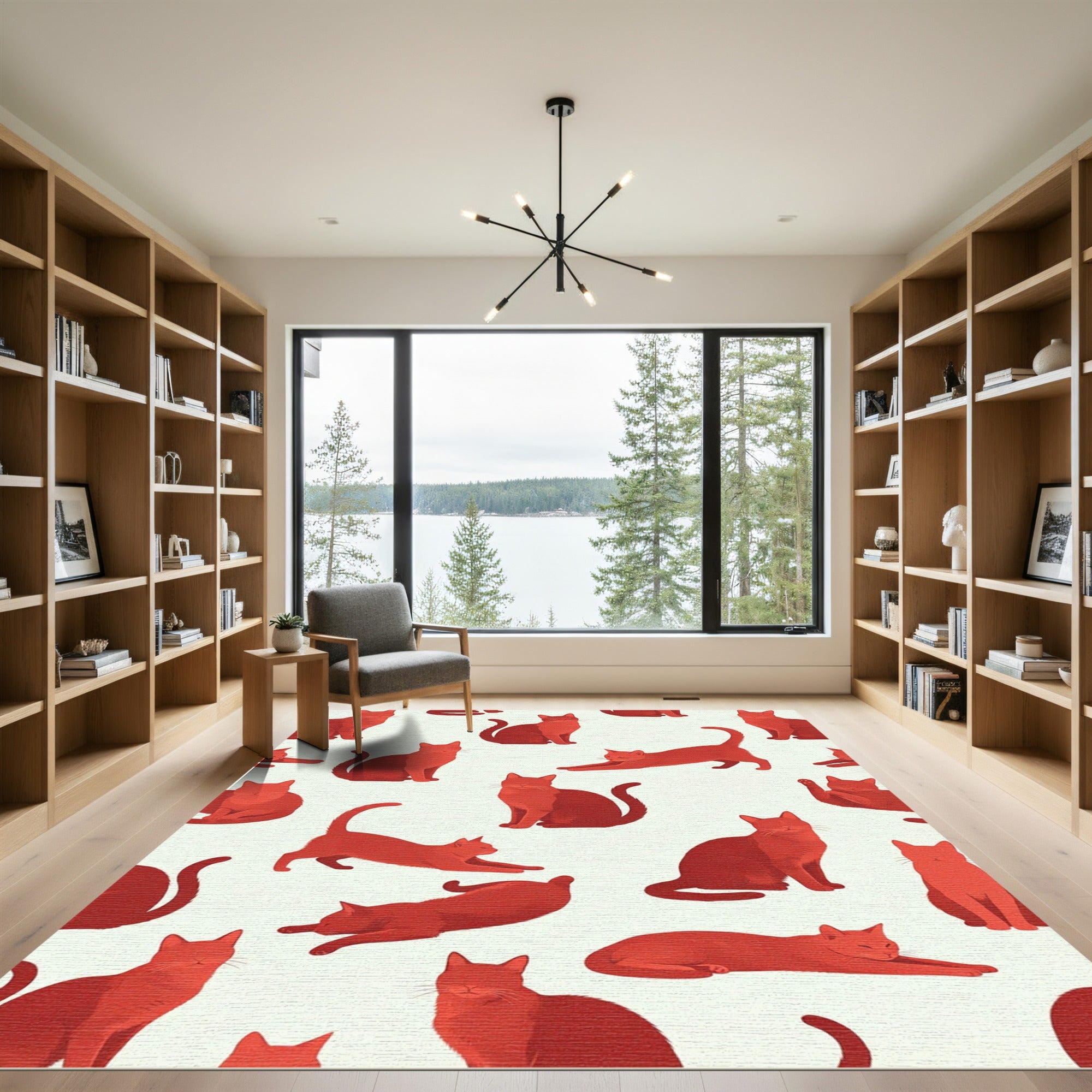 Minimalist Red Cat Silhouette Rug