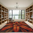 Fiery Orange Palm Leaf Arrangement Rug