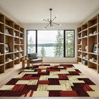 Modern Red Geometric Striped Weave Rug