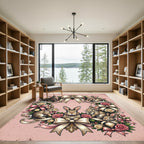 Elegant Pastel Pink Bunny Floral Wreath Rug