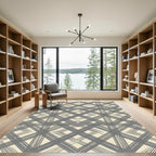 Cream Gray Intersecting Diamond Lines Rug