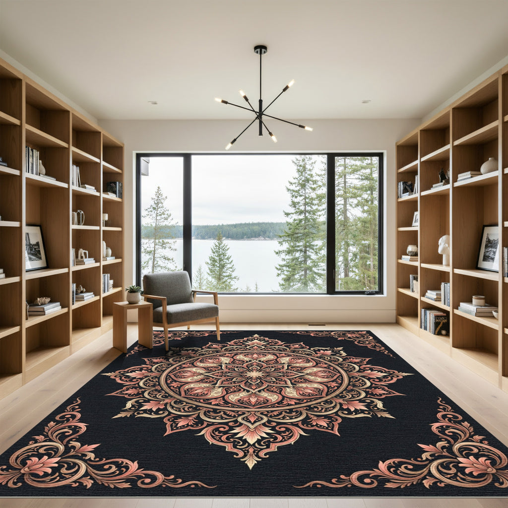 Elegant Peach and Cream Floral Medallion Rug