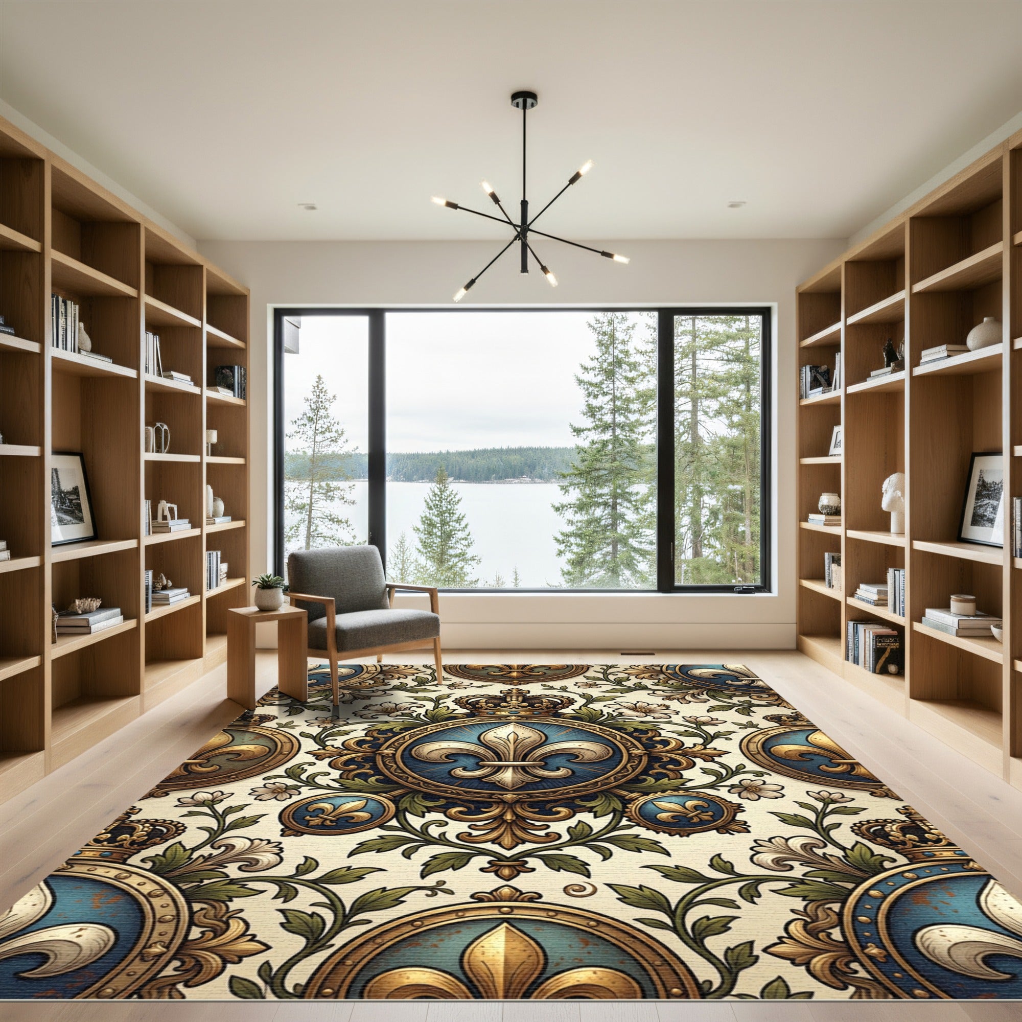 Ornate Gilded Fleur de Lis Crown Rug