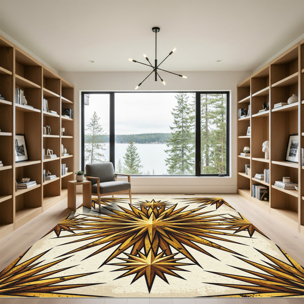 Gold Celestial Starry Geometric Art Rug
