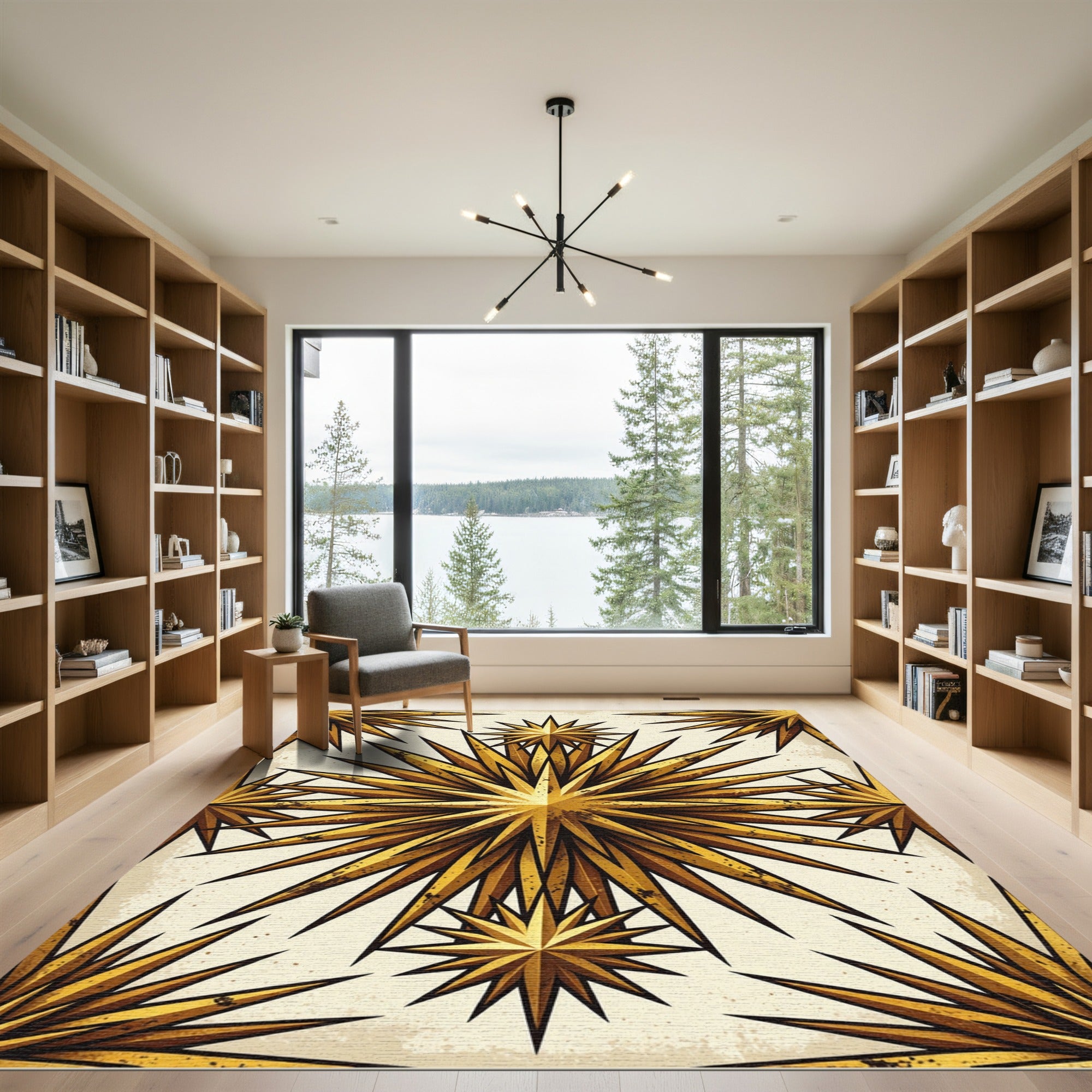 Gold Celestial Starry Geometric Art Rug