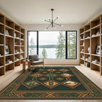 Green Tribal Diamond Mask Desert Rug
