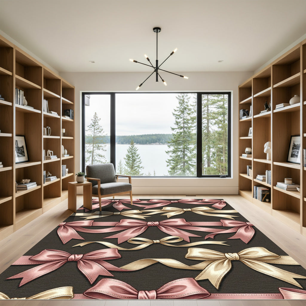 Elegant Pink and Cream Ribbon Bows Rug