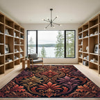 Ornate Crimson Gold Floral Damask Rug