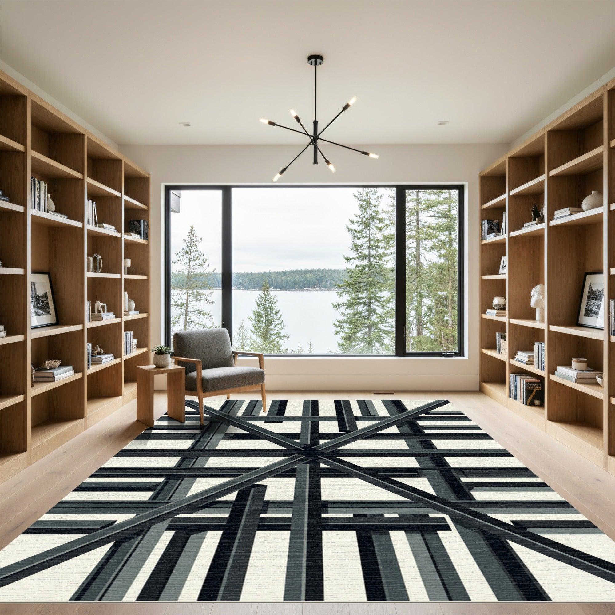 Charcoal Gray Geometric Stacking Bars Rug
