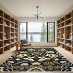 Elegant Gold Cream Floral Medallion Rug