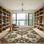 Celestial Sepia Floral Damask Area Rug