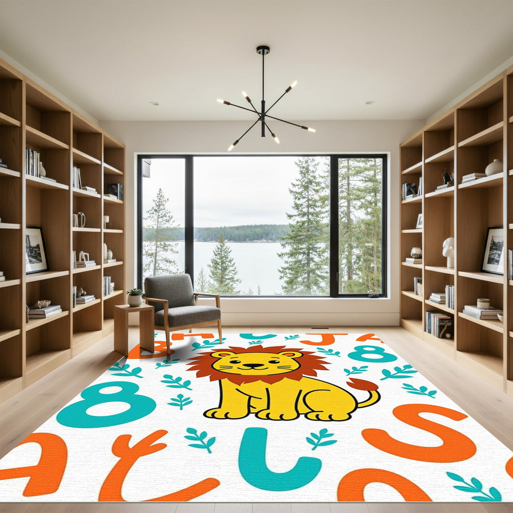 Cute Yellow Lion Alphabet Background Rug