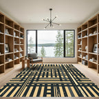 Earthy Tan Black Interlocking Plaid Rug