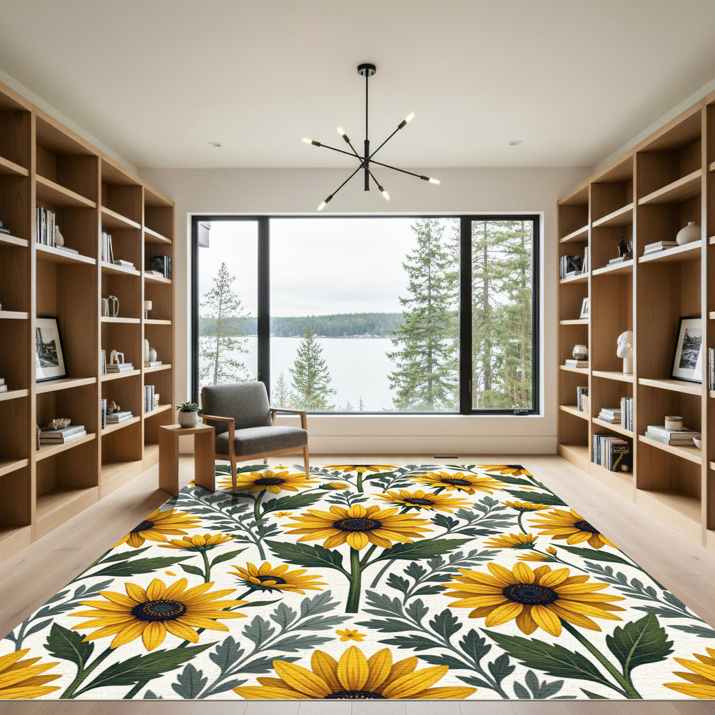 Sunny Yellow Sunflower Botanical Meadow Rug
