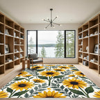 Sunny Yellow Sunflower Botanical Meadow Rug