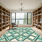 Sage Geometric Interlocking Grid Lattice Rug