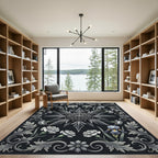Monochrome Silver Floral Iris Medallion Rug
