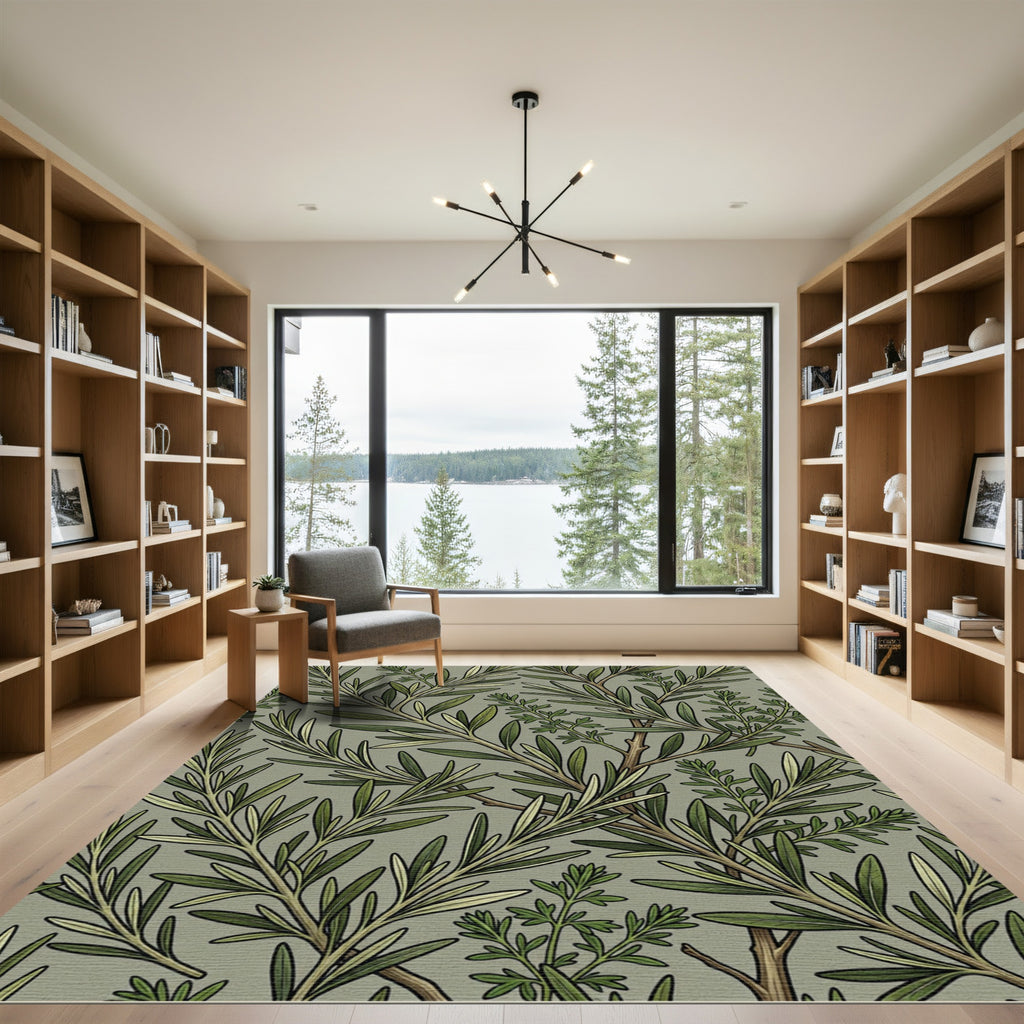 Sage Botanical Rosemary Leaf Foliage Rug