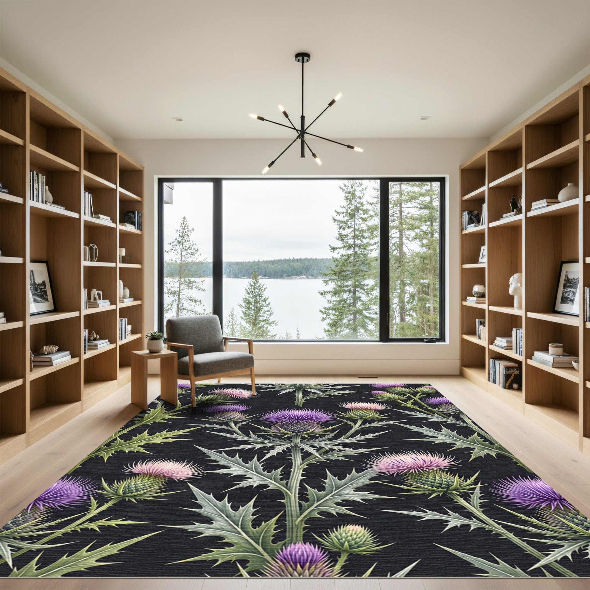 Gothic Violet Thistle Floral Garden Rug