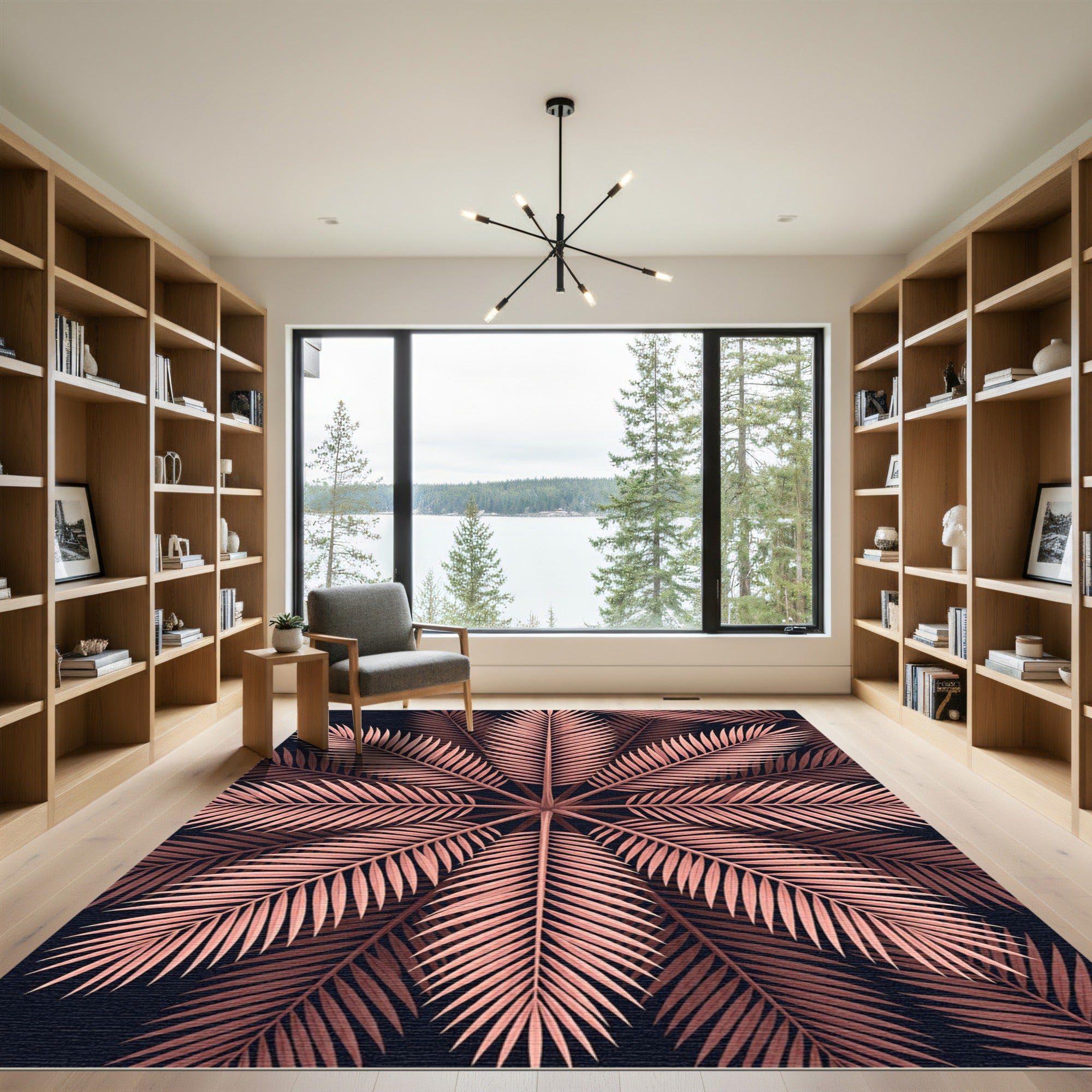 Copper Fanned Palm Leaf Radial Rug