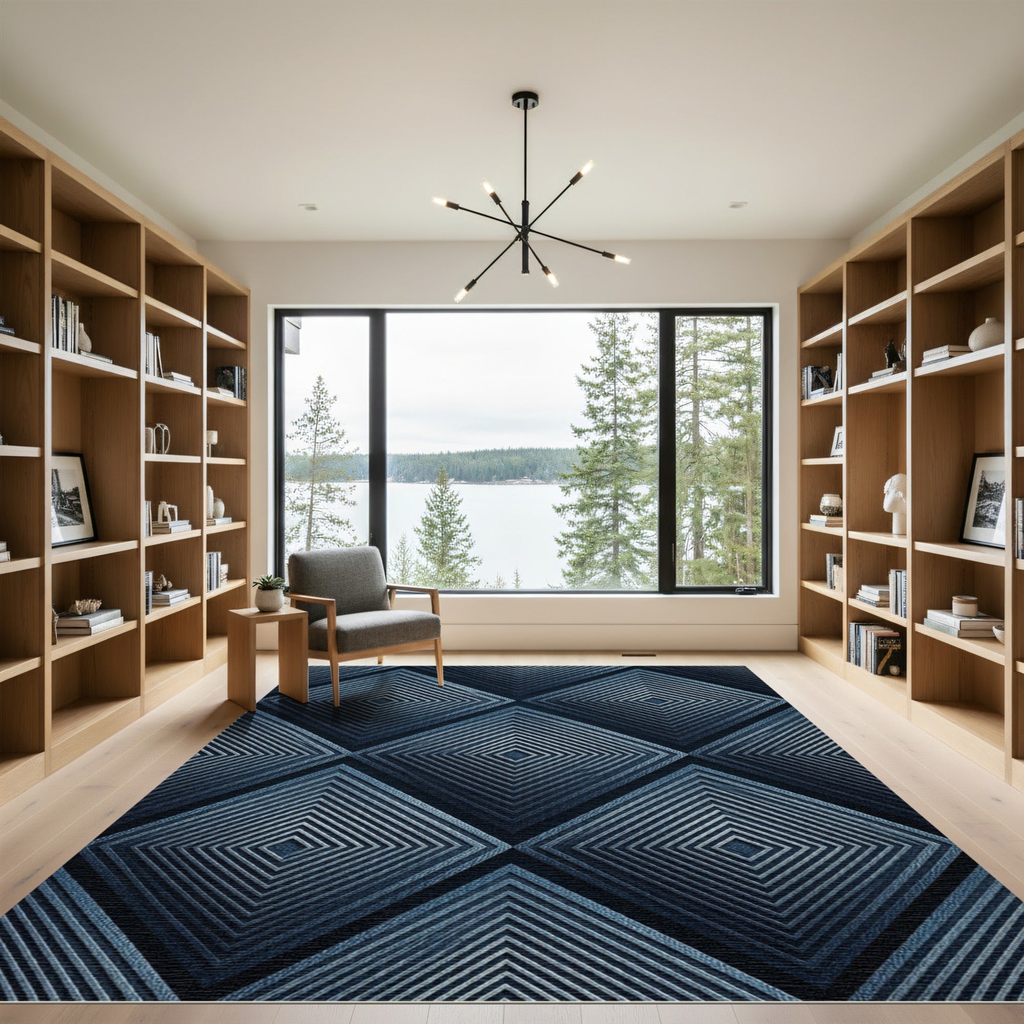 Modern Navy Concentric Diamond Textured Rug