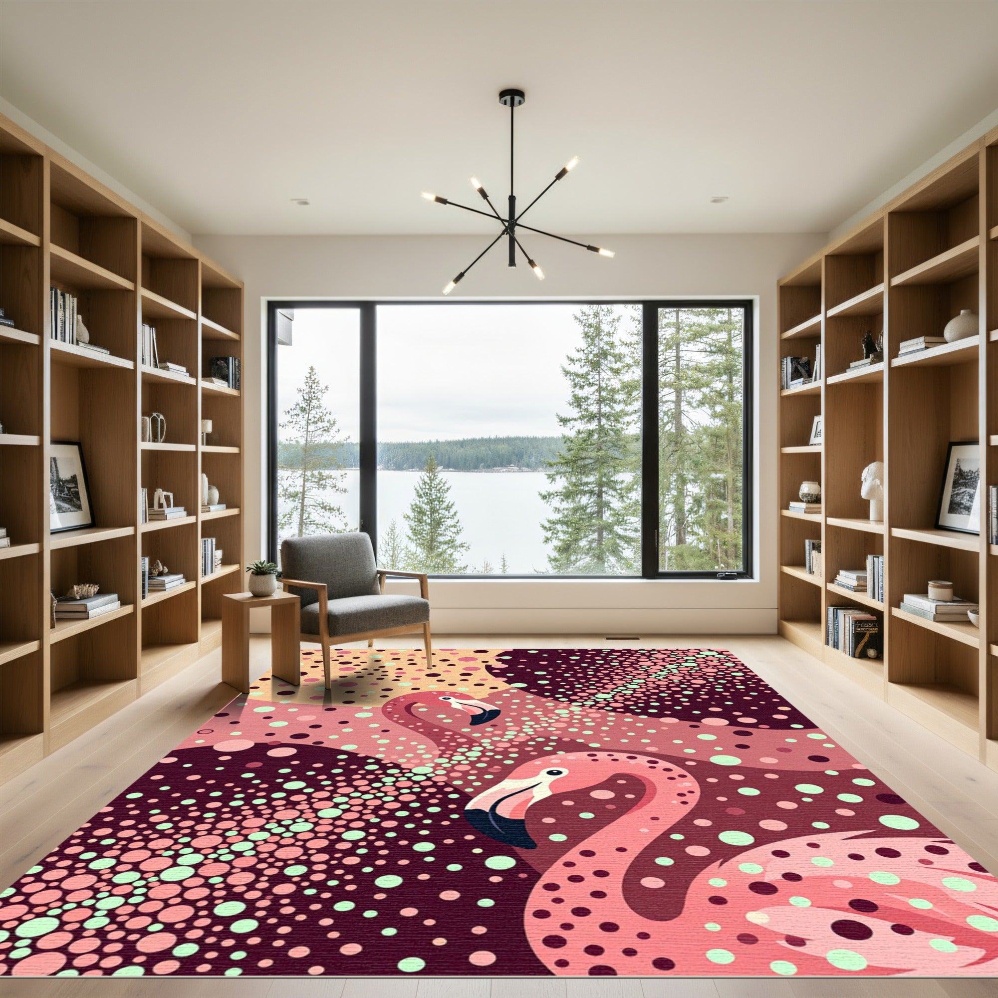 Whimsical Pink Flamingo Dot Composition Rug