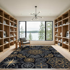 Gold Black Mandala Starburst Collection Rug