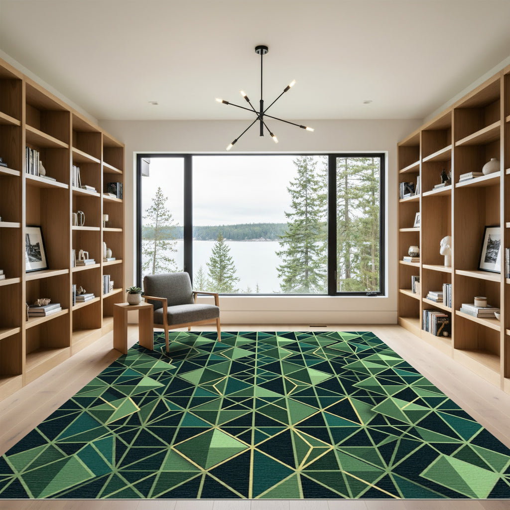 Modern Emerald Geometric Prism Rug