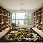 Gold Acanthus Leaf Scrolling Foliage Rug