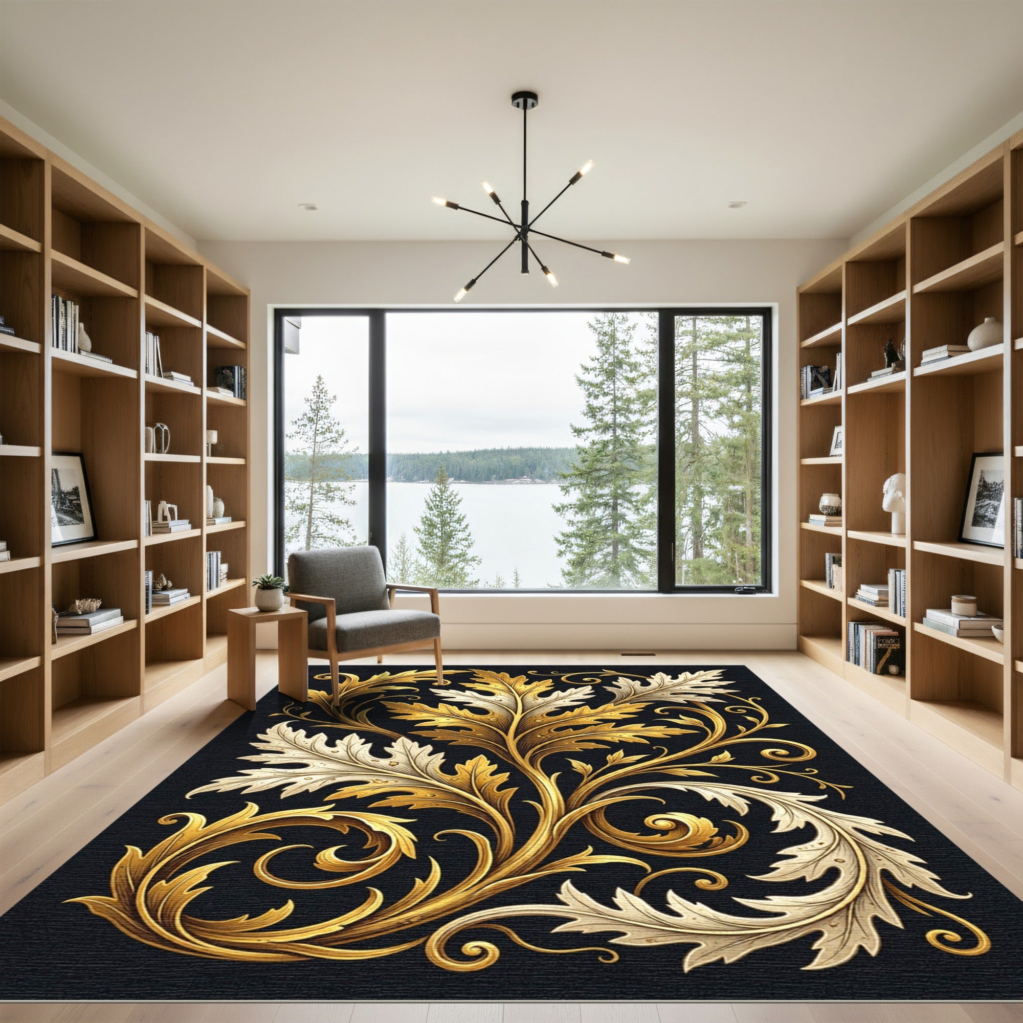 Gold Acanthus Leaf Scrolling Foliage Rug