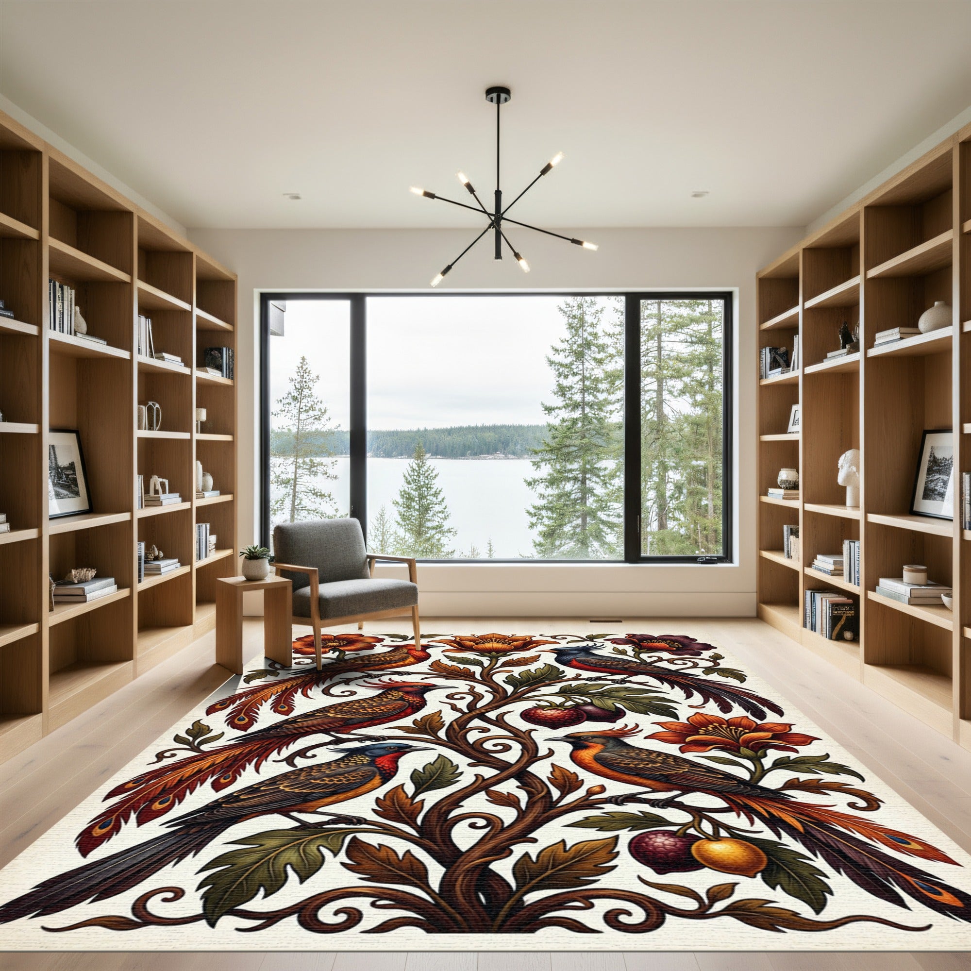 Elegant Tropical Avian and Floral Tapestry Rug