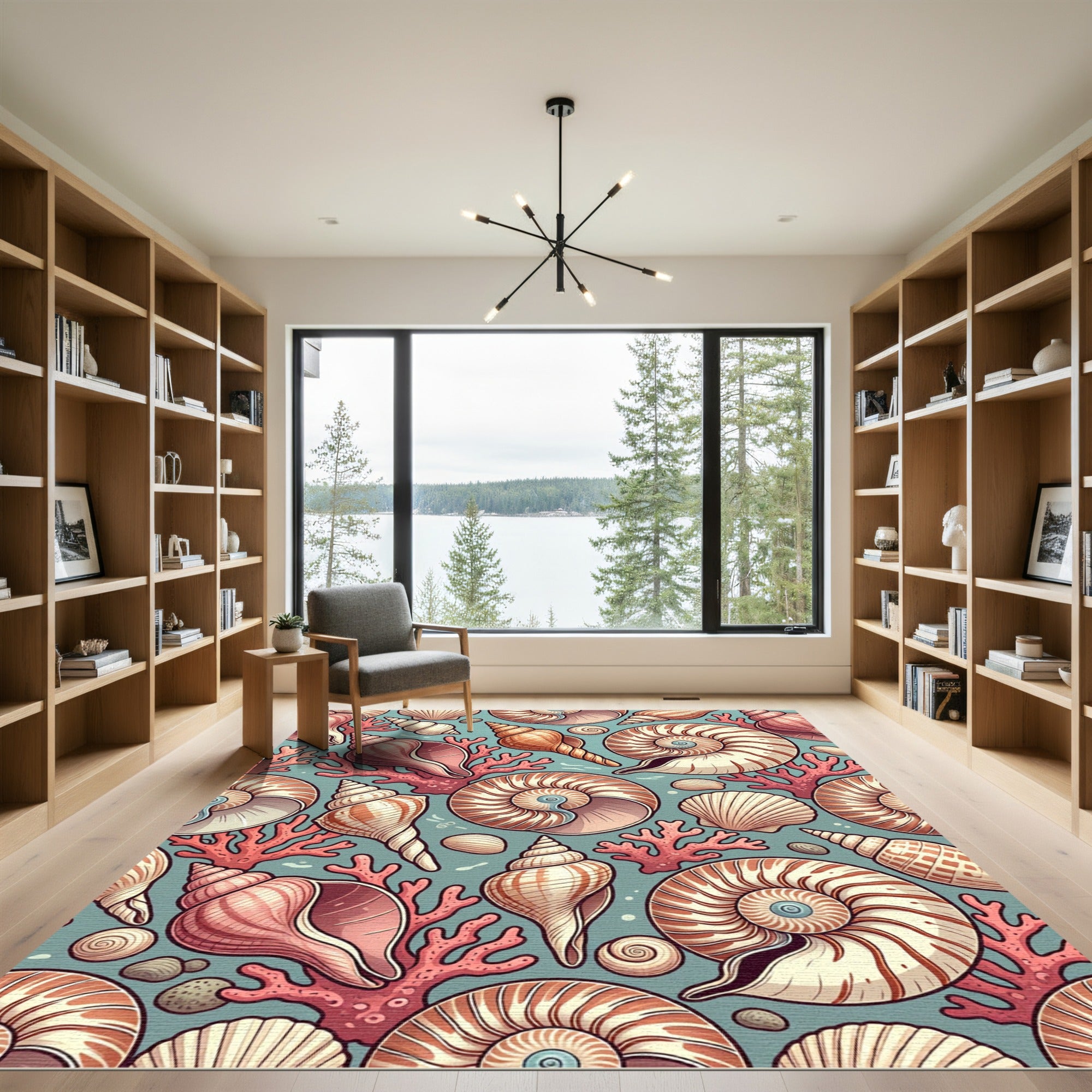 Coastal Seashells and Coral Ocean Art Rug