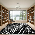 Bold Monochrome Tribal Lightning Bolt Graphic Rug