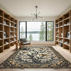 Golden Floral Scroll Enclosed Frame Rug