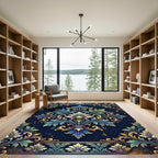 Royal Blue Gold Ornate Damask Acolyte Rug