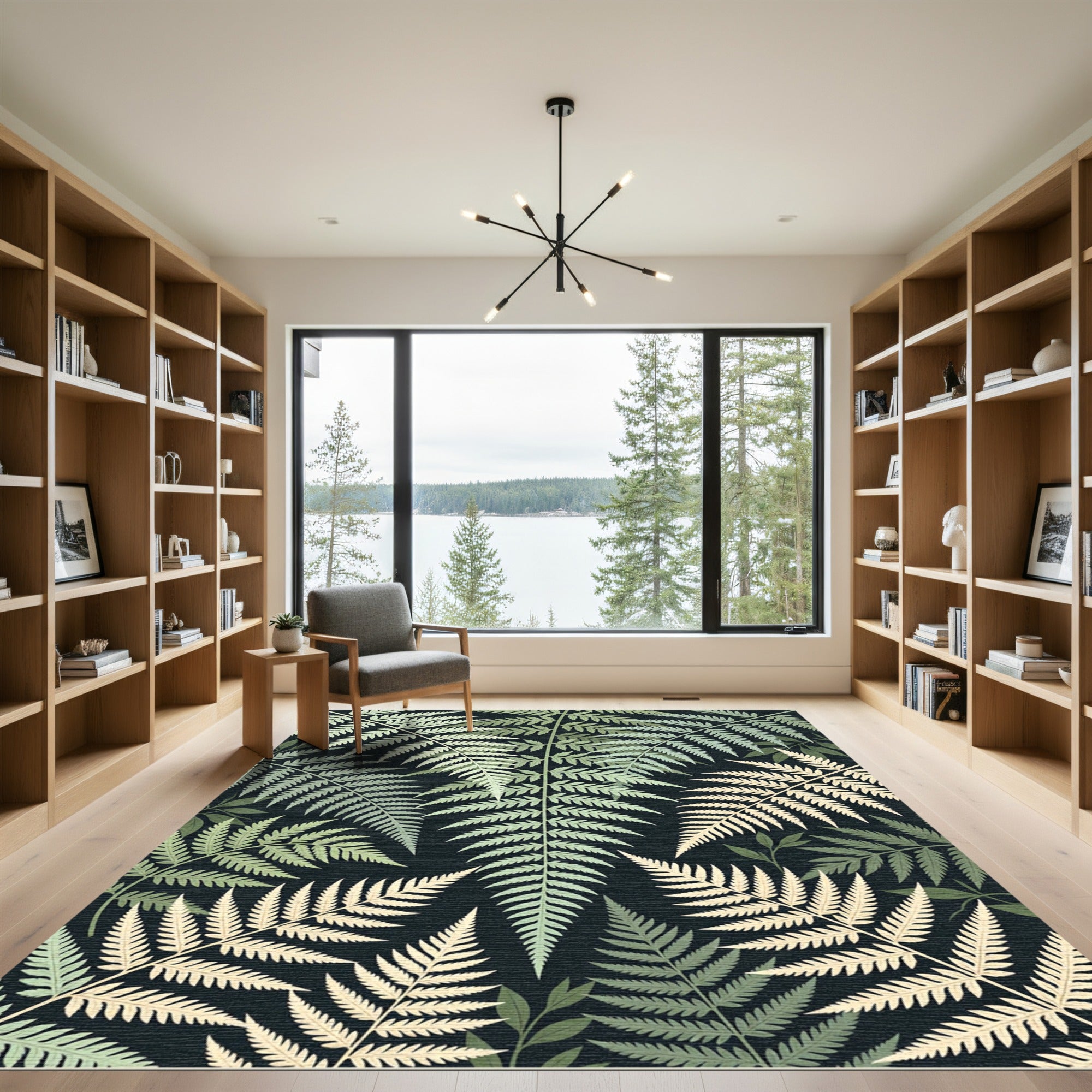 Lush Sage Green Fern Botanical Rug