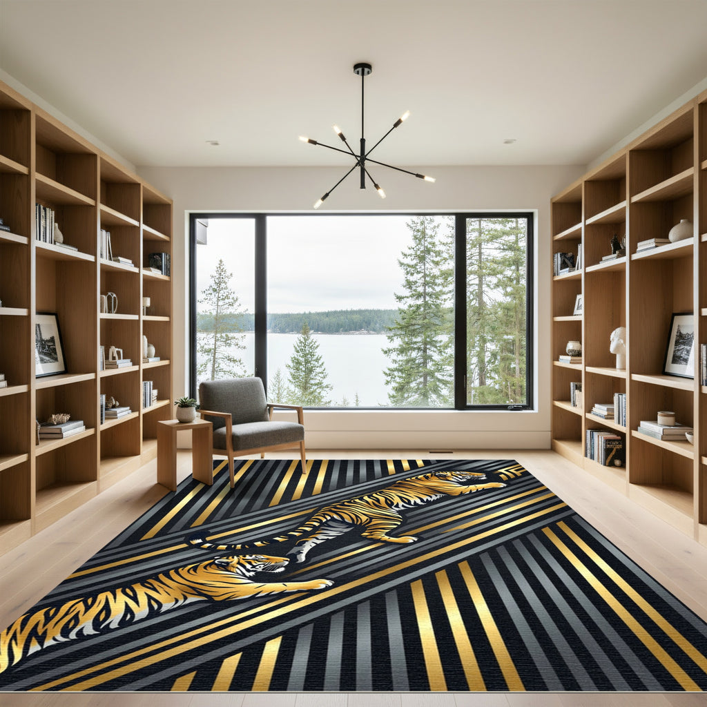 Golden Tiger Art Deco Stripe Rug