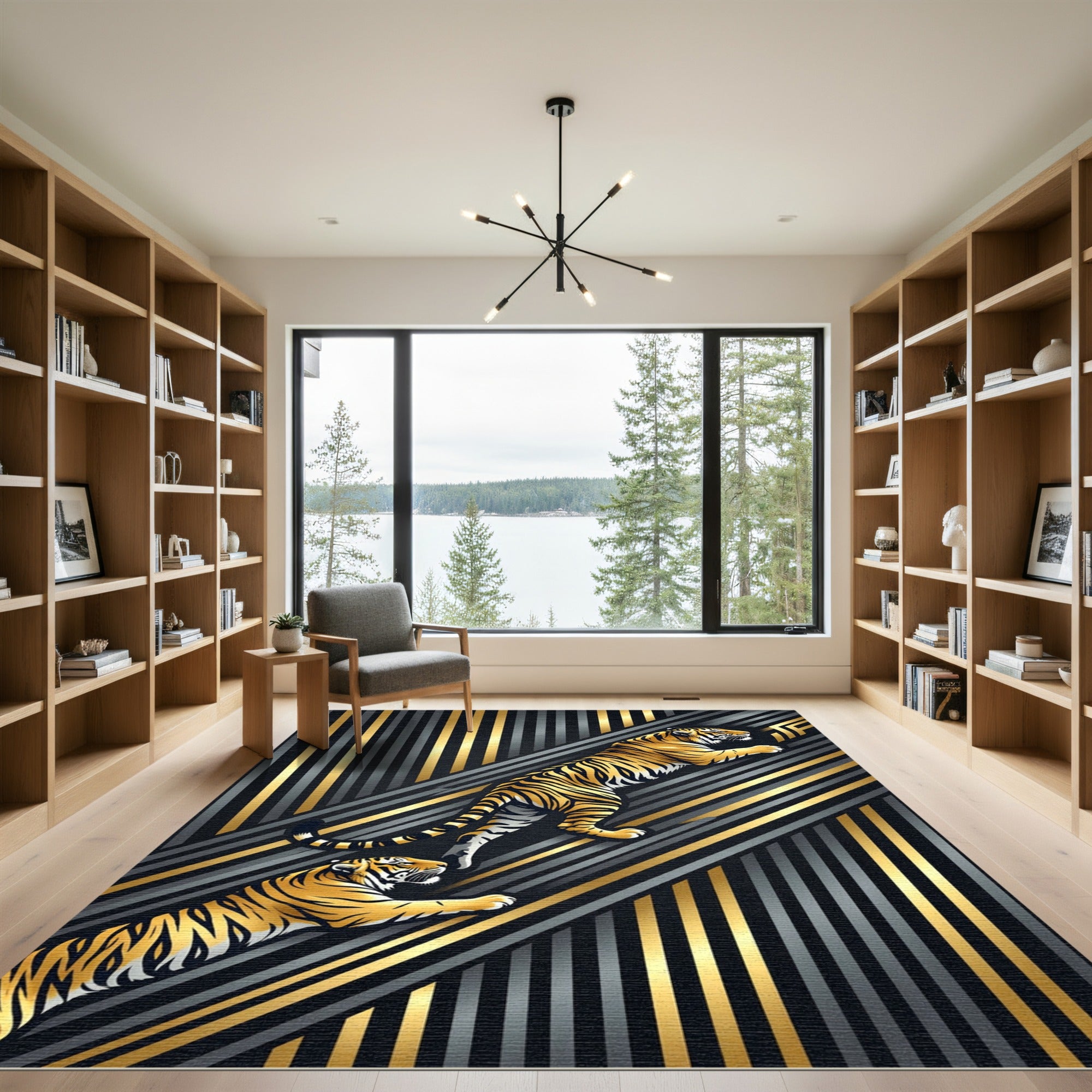 Golden Tiger Art Deco Stripe Rug