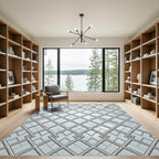 Sophisticated Silver Metallic Geometric Lattice Rug