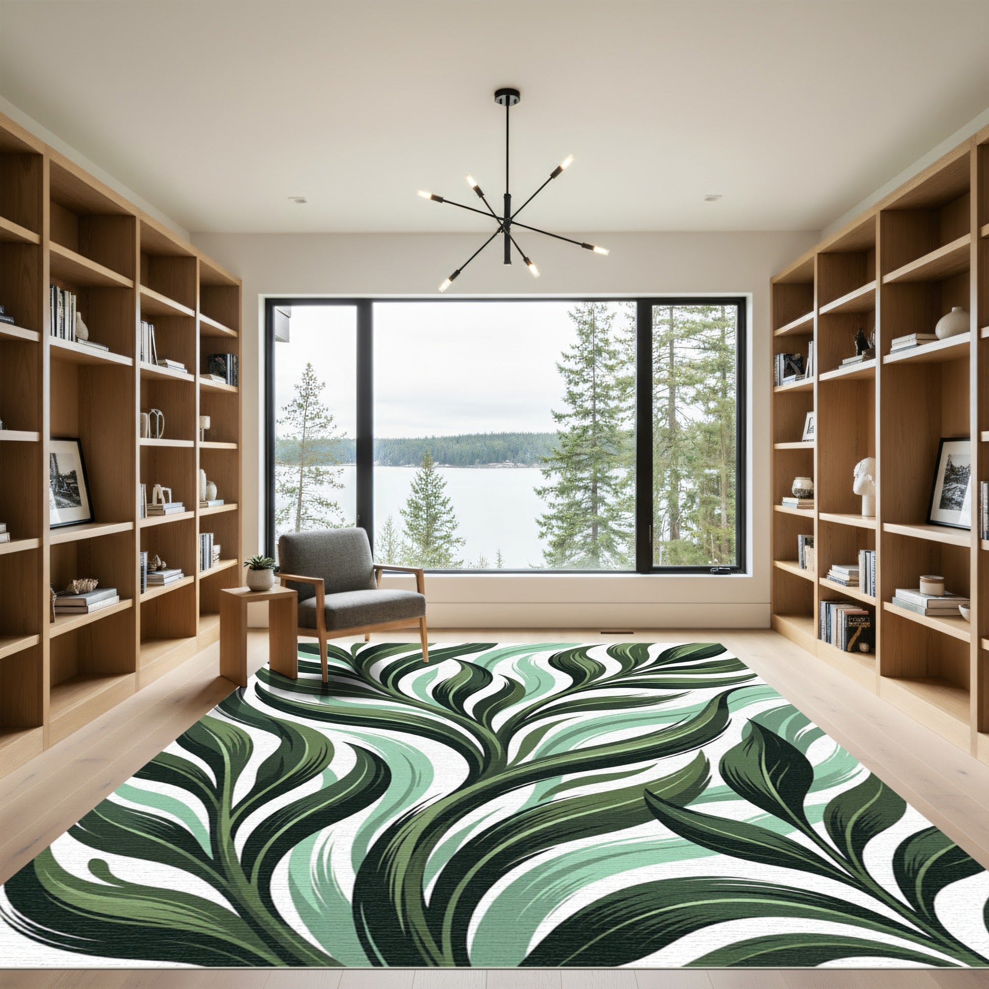 Deep Green Lush Foliage Swirl Rug