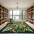 Elegant Sage Floral Botanical Scroll Rug