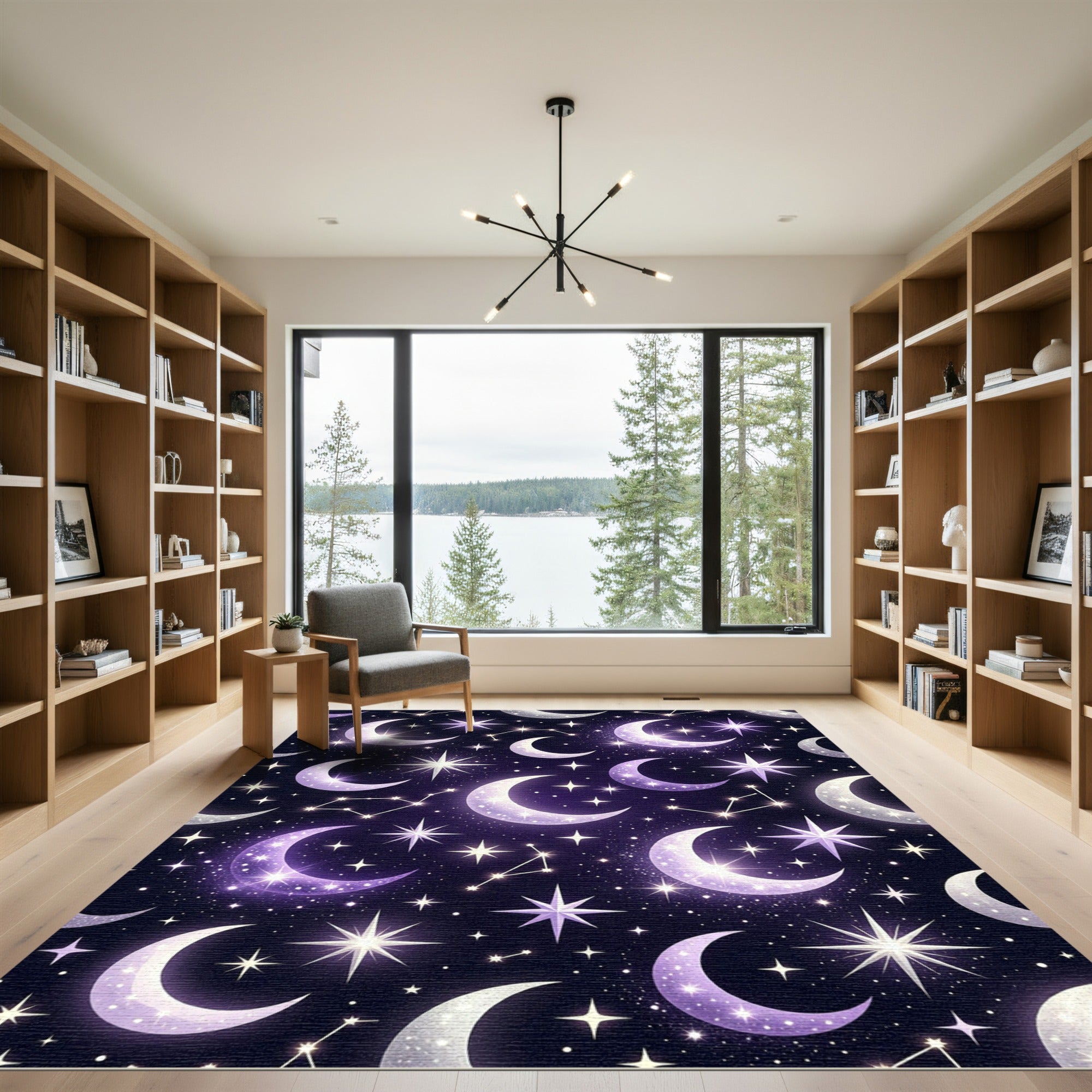 Celestial Purple Crescent Moon Constellation Rug