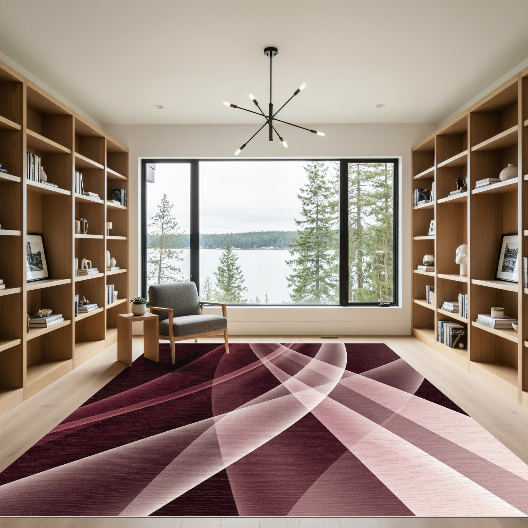 Minimalist Burgundy Velvet Abstract Flow Rug