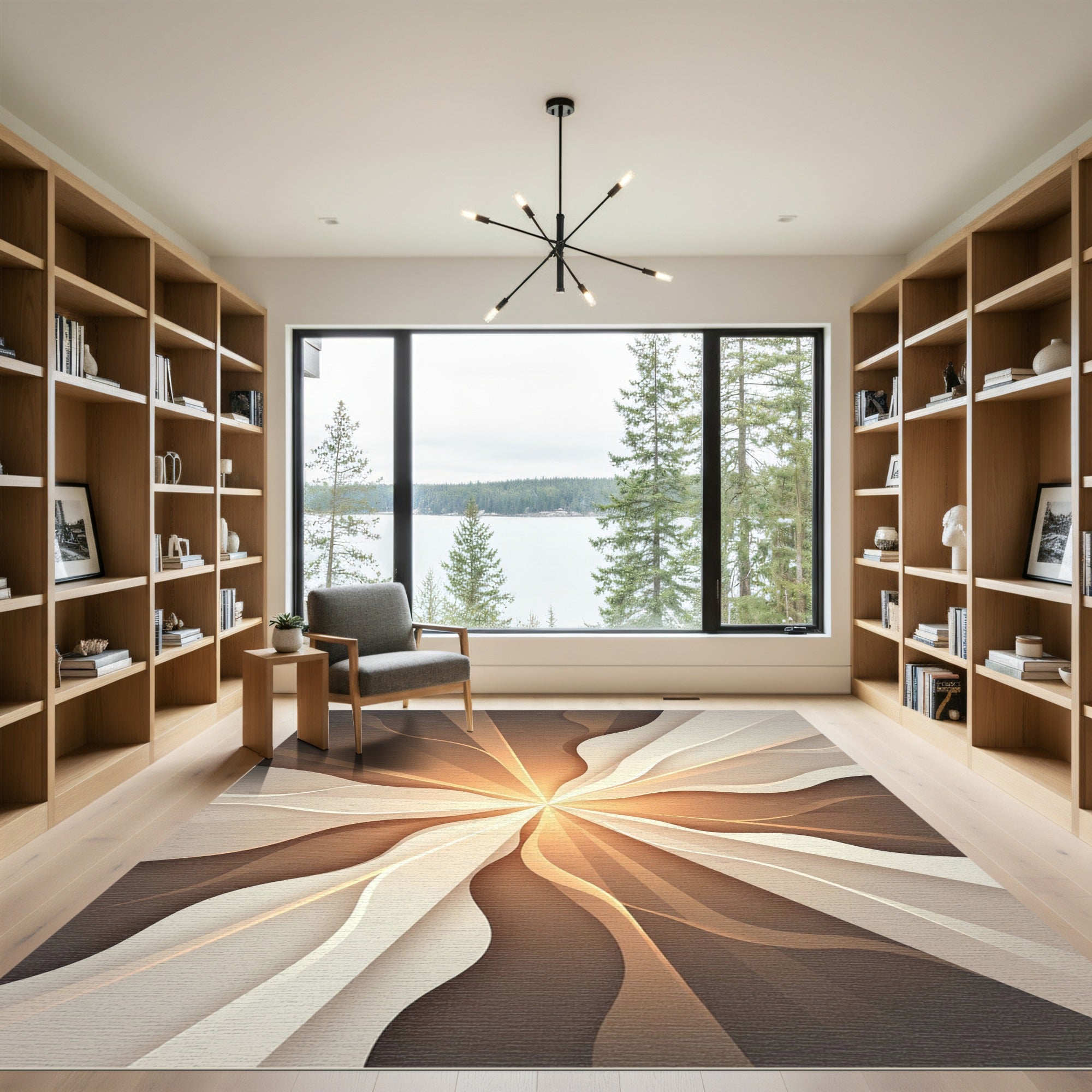 Radiant Golden Sunburst Waves Rug