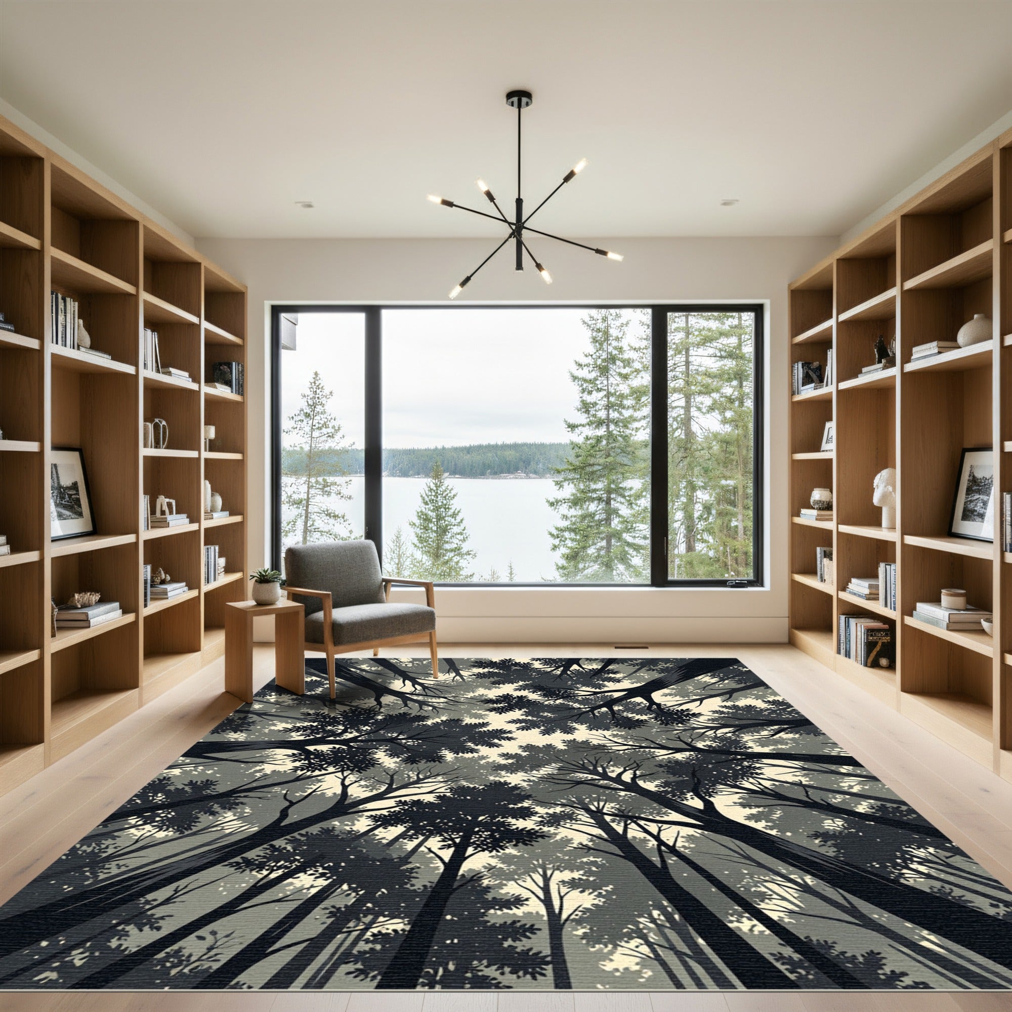 Monochrome Forest Canopy Low Angle View Rug
