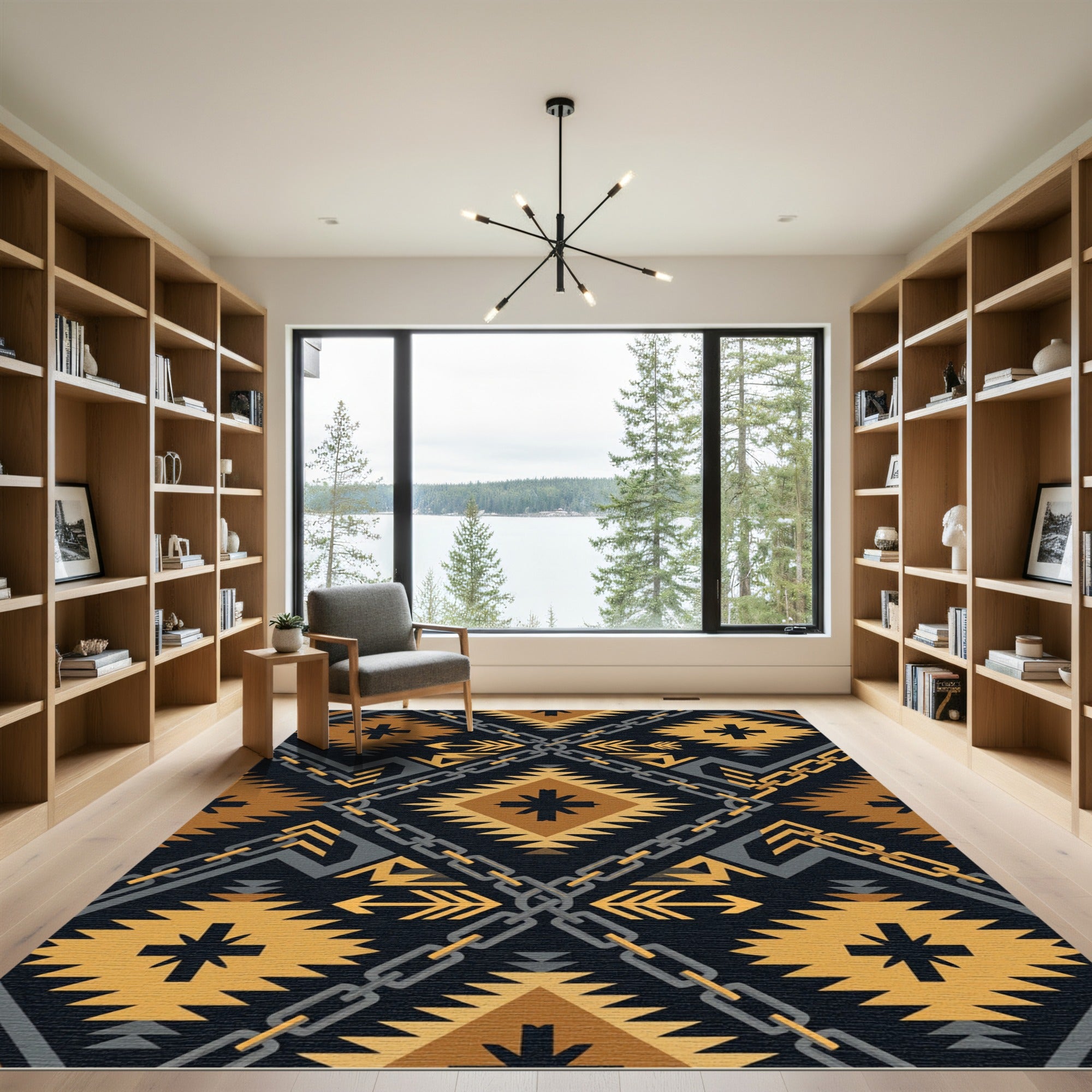 Geometric Ochre Chain Tribal Diamond Rug
