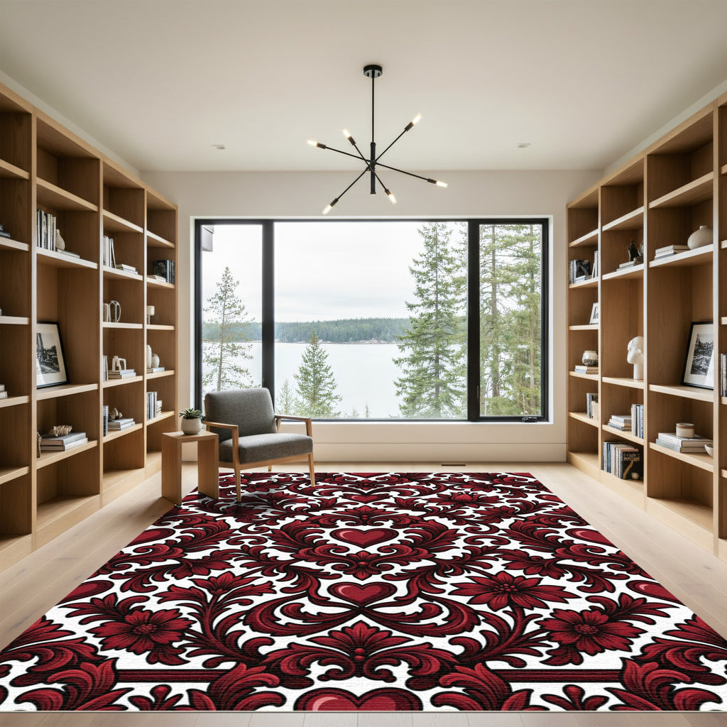 Victorian Crimson Heart Damask Rug