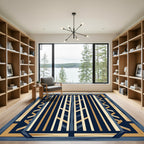 Navy Gold Rustic Wood Plaid Rug