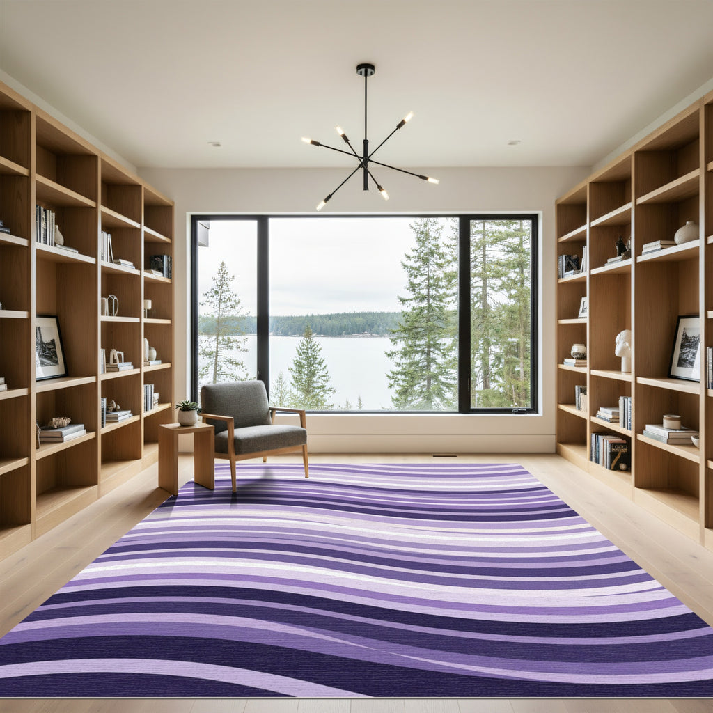 Modern Lavender And Purple Wavy Stripe Rug