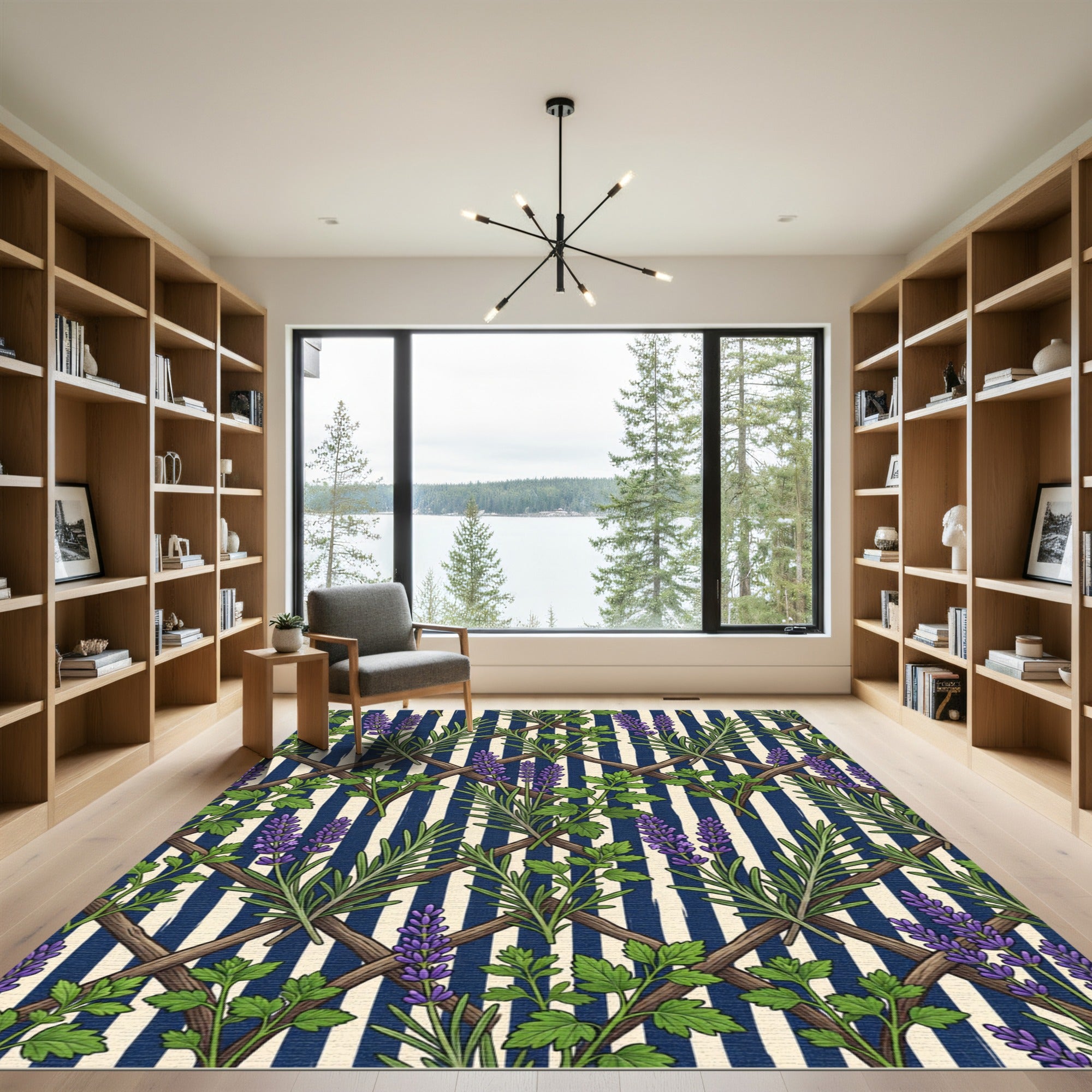 Lavender and Herb Trellis Navy Stripe Rug